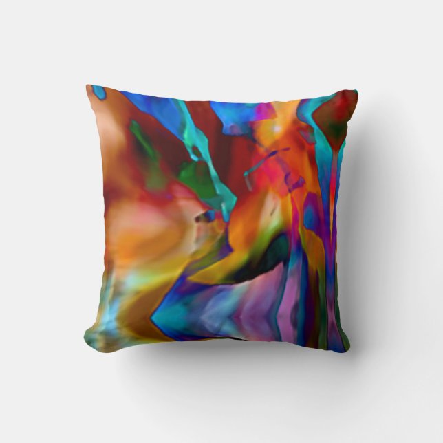 Coussin Rouge Orange Bleu Violet Or Vert Lush Abstrait (Recto)