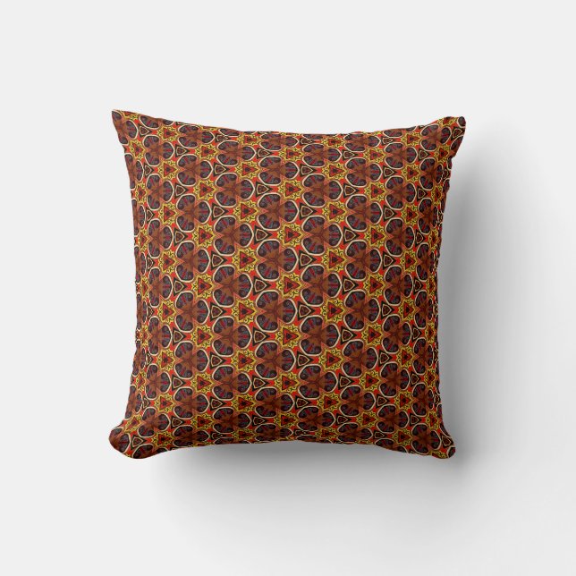 Coussin Rouge, orange et jaune, éléments de trèfle circula (Recto)