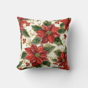 Coussin Rouge Poinsettia Et Vacances De Noël Holly Hiver