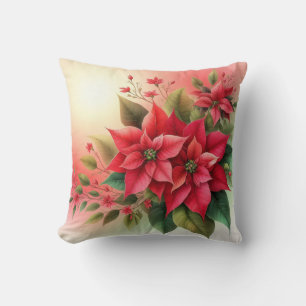 Coussin Rouge Poinsettia Fleurs d'hiver de Noël