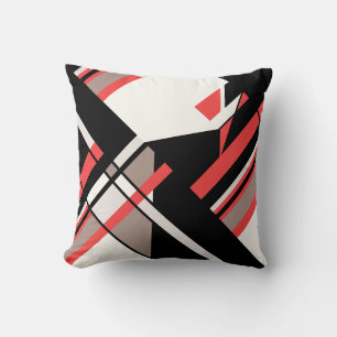 Coussin Rouge Taupe noir blanc diagonale conception géomét