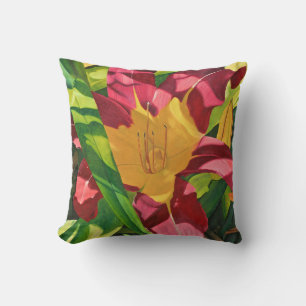 Coussin Rouge Tiger Lily peinture florale, Solid Back