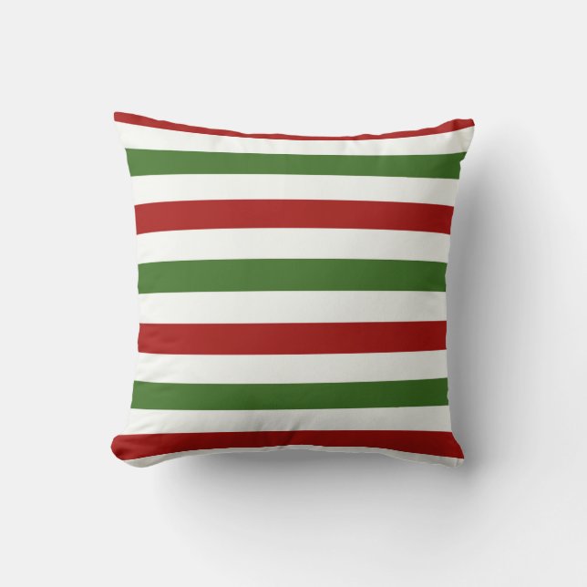 Coussin rouge, vert et blanc de Noël de rayure (Recto)