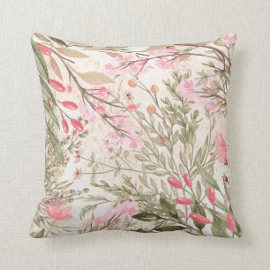 Coussin Rougissent l'aquarelle de corail rose de vert
