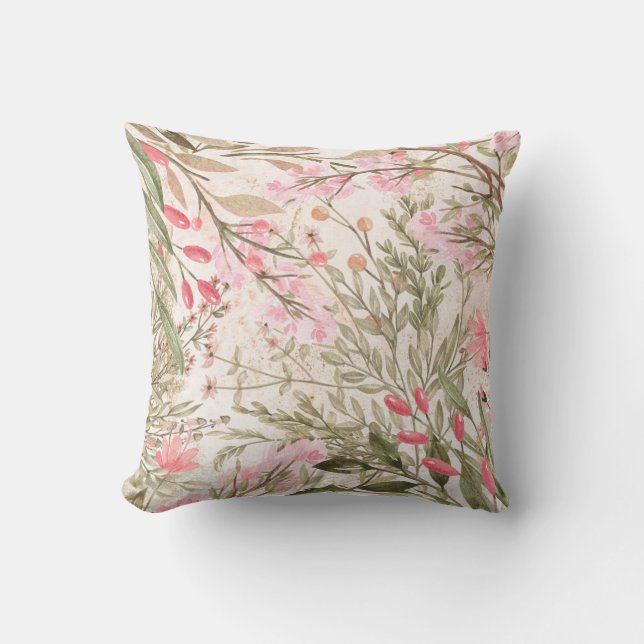 Coussin Rougissent l'aquarelle de corail rose de vert (Recto)