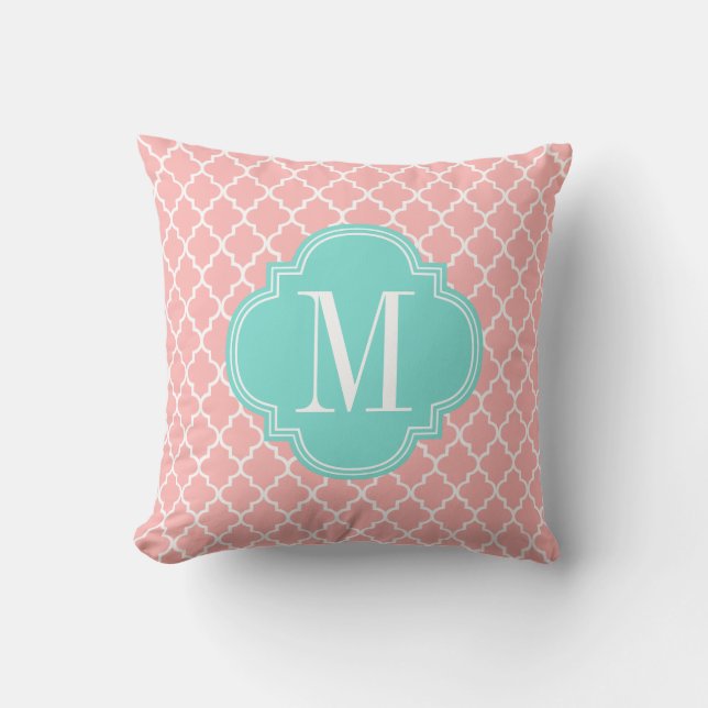 Coussin Rougissent le trellis marocain rose de tuiles (Recto)