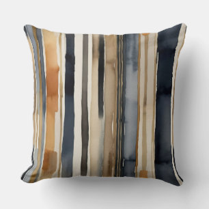 Coussin rouille bleue et rayures abstraites beige