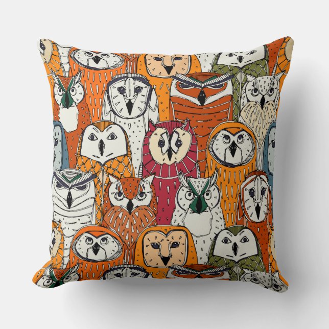Coussin rouille des hiboux (Recto)