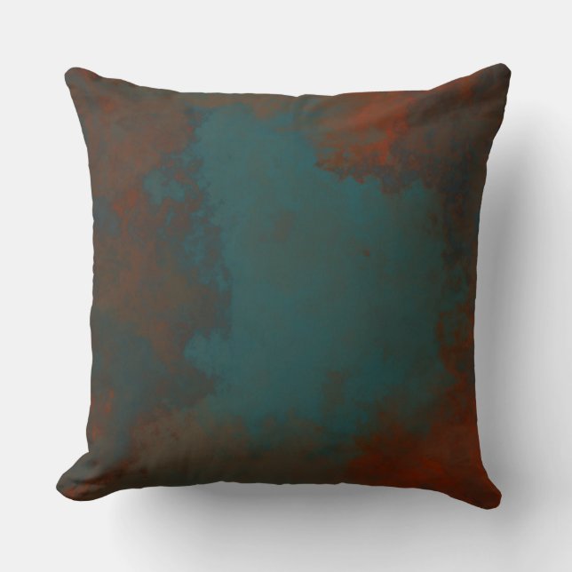 Coussin Rouille et marbre Turquoise abstrait (Recto)