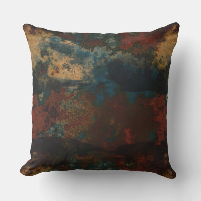 Coussin Rouille et Pierre Turquoise Abstrait 2 (Recto)