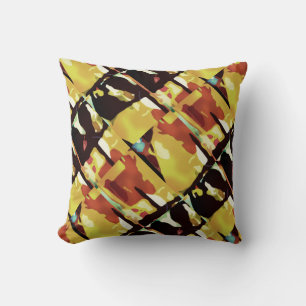 Coussin Rouille Noire Jaune Abattée Art Abstrait Grandes C