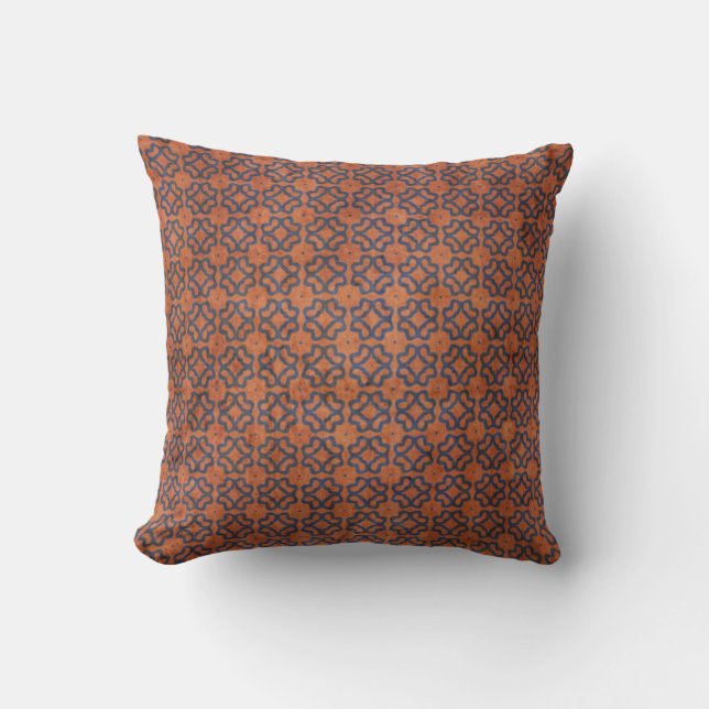 Coussin Rouille sale et motif bleu (Recto)