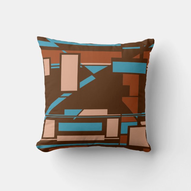Coussin Rouille Turquoise Beige Brown Sud-Ouest Look Mosaï (Recto)