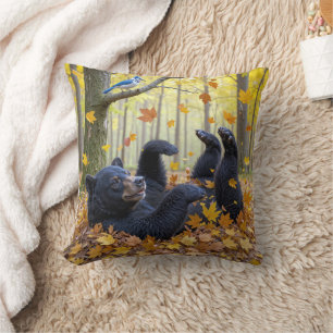 Coussin Roulement De L'Ours Noir Dans Les Feuilles D'Autom
