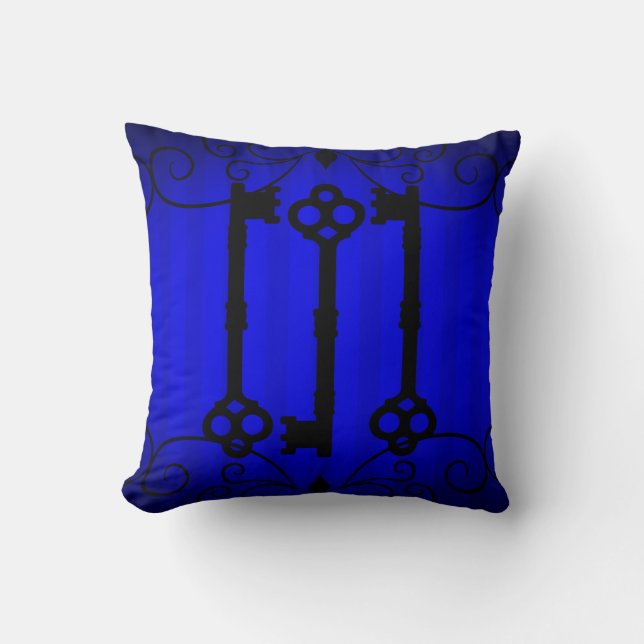 Coussin Royal bleu et noir élégantes vieilles clés et tour (Recto)