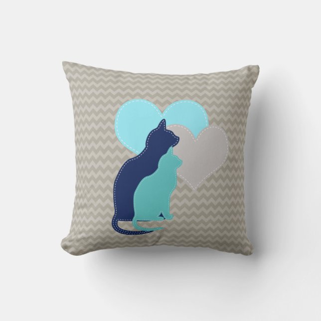 Coussin Royal Blue, Aqua, Grey Cats sur ChevronThon Coussi (Recto)
