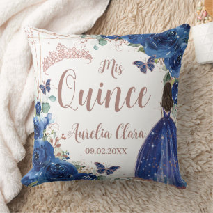Coussin Royal Blue Floral Rose Gold Quinceanera Princess