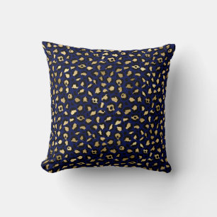 Coussin Royal Blue & Gold Glam Leopard Spots Imprimer