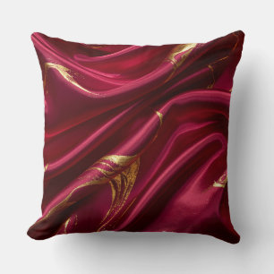 Coussin Royal Burgundy Silk & Gold Waves Luxury Pillow