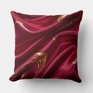 Coussin Royal Burgundy Silk & Gold Waves Luxury Pillow