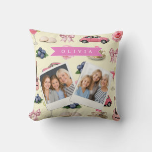 Coussin Ruban de cocktail rose coquette personnalisé migno