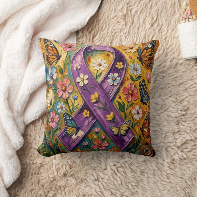 Coussin Ruban de sensibilisation violet Fibro (Couverture)
