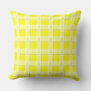 Coussin Ruban jaune à carreaux de sensibilisation au cance