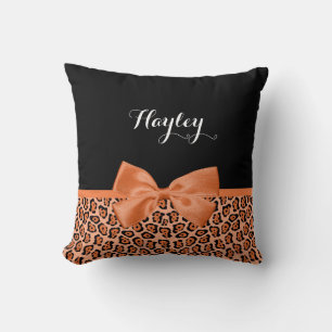 Coussin Ruban mignon Fille Orange Noir Jaguar Avec Nom
