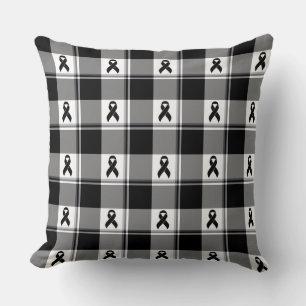 Coussin Ruban noir à carreaux de sensibilisation au cancer