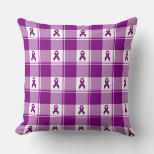 Coussin Ruban violet à carreaux de sensibilisation au canc