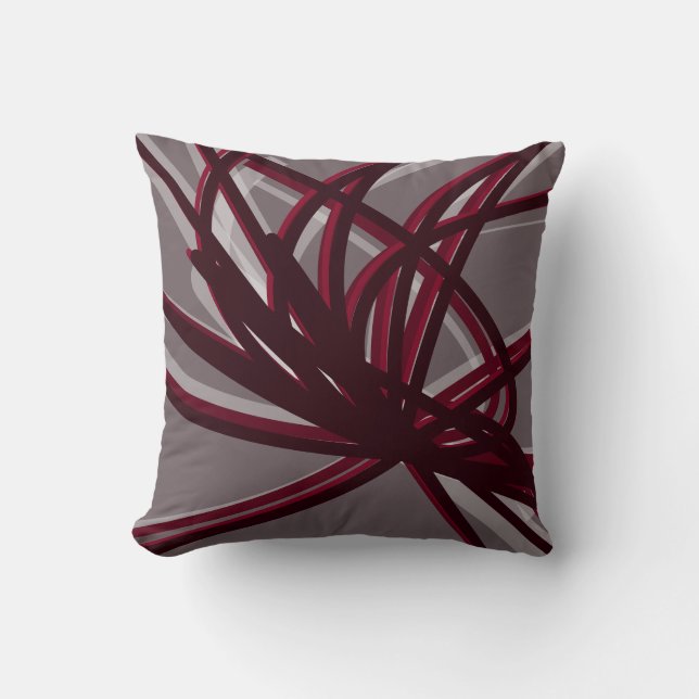 Coussin Rubans Abstraits artistiques gris et bordeaux (Recto)