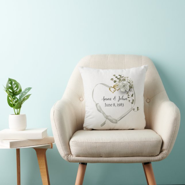 Coussin Rubans de cœur pour anniversaire de mariage (Chaise)