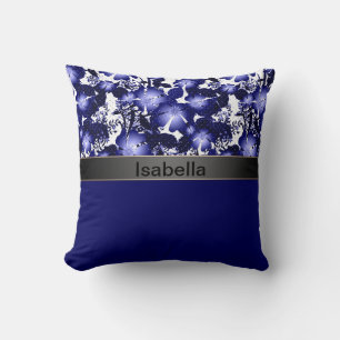 Coussin Rubans de satin gris et perles flore pour annivers