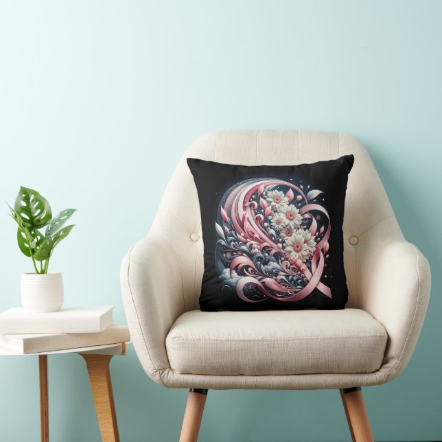 Coussin Rubans roses et bouquet de marguerite (Chaise)