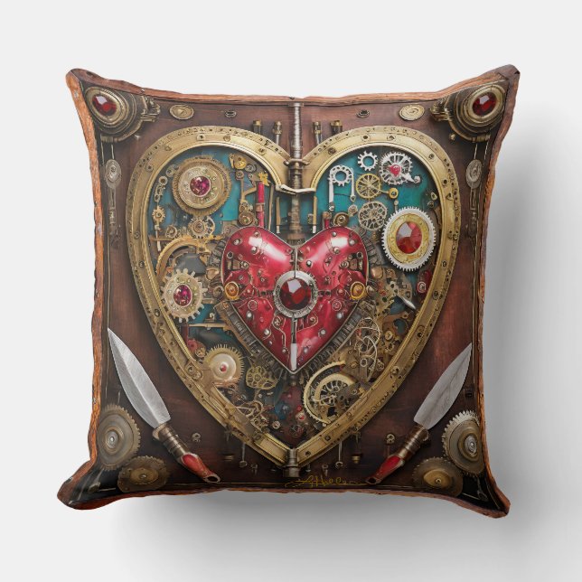 Coussin Rubies Et Couteaux Coeur Steampunk Series (Recto)