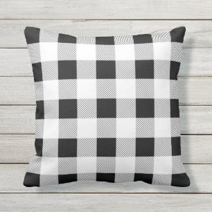 Coussin ruc farmhouse chic black and white plaid