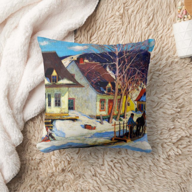 Coussin Rue du village de Québec - Oeuvre de Clarence Gagn (Couverture)
