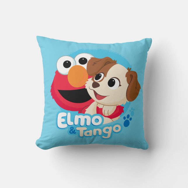 Coussin Rue Sésame | Badge Elmo & Tango (Recto)