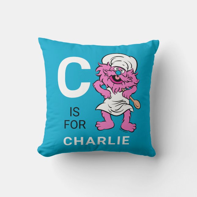 Coussin Rue Sésame | Jet de Cookie Monster personnalisé (Recto)
