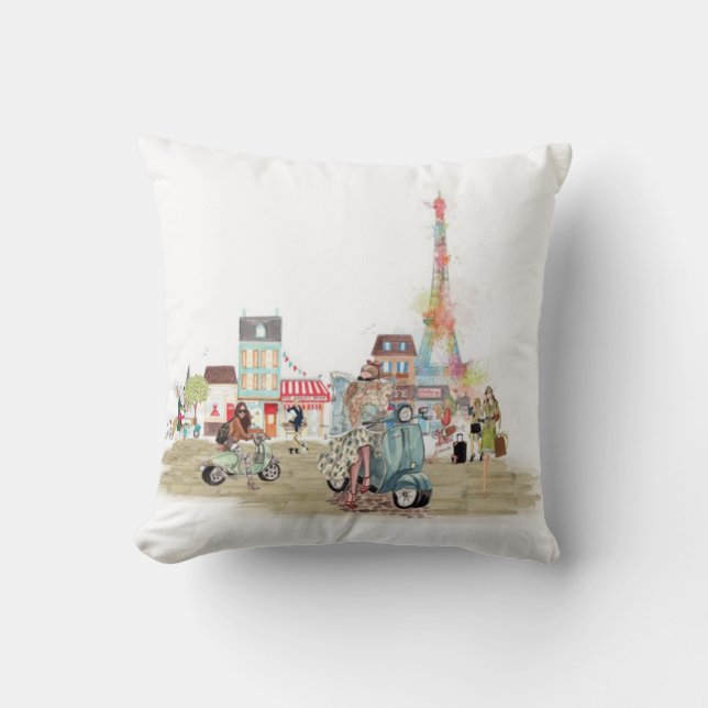 Coussin Rues mignonnes de croquis de collage de Paris (Recto)
