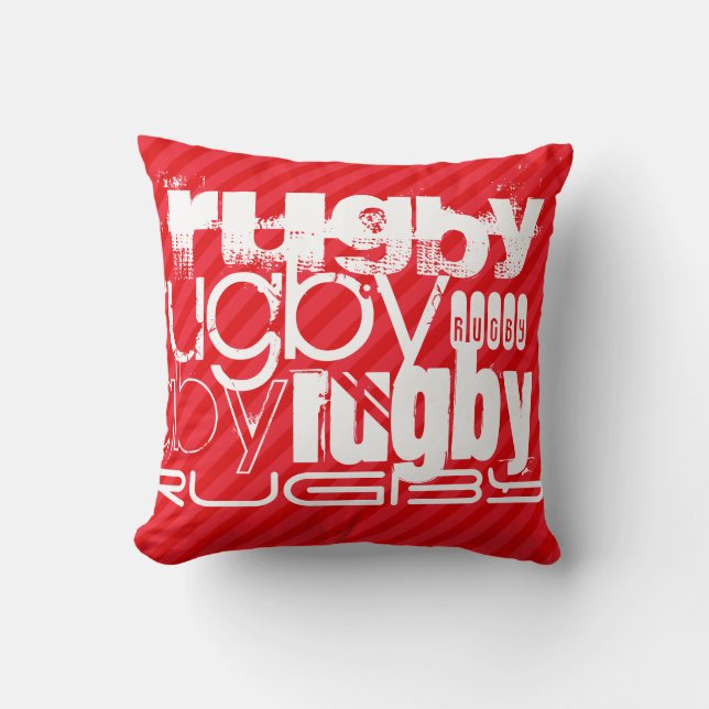 Coussin Rugby ; Grandes rayures rouges écarlates (Recto)