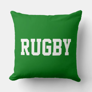 Coussin RUGBY Texte Blanc Sportif Amusant Sur Fond Vert At