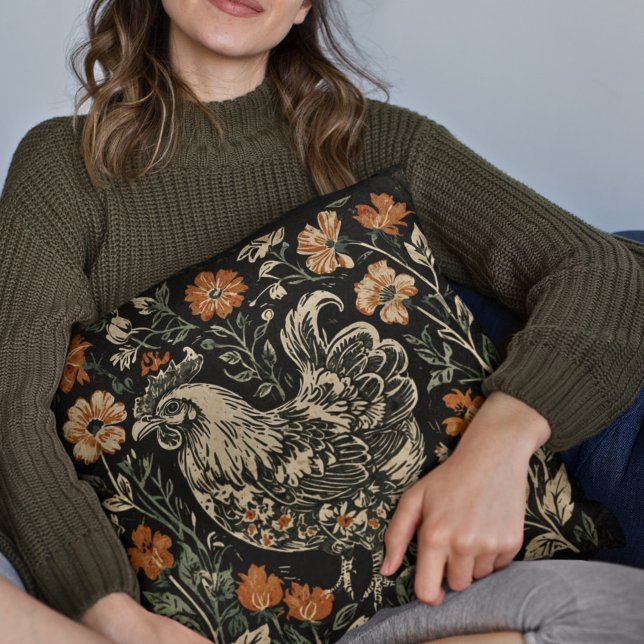 Coussin Russe Art Nouveau Agritourisme Poulet Floral Accen (Créateur téléchargé)