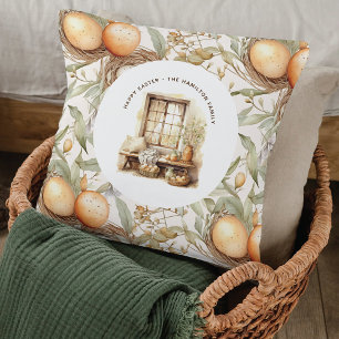Coussin Russe Beige Pâques Aquarelle Nom de famille