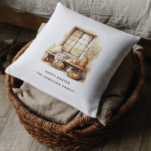 Coussin Russe Beige Pâques Aquarelle Nom de famille