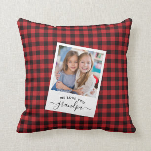 Coussin Russe moderne Nous t'aimons Grand-père Red Plaid 