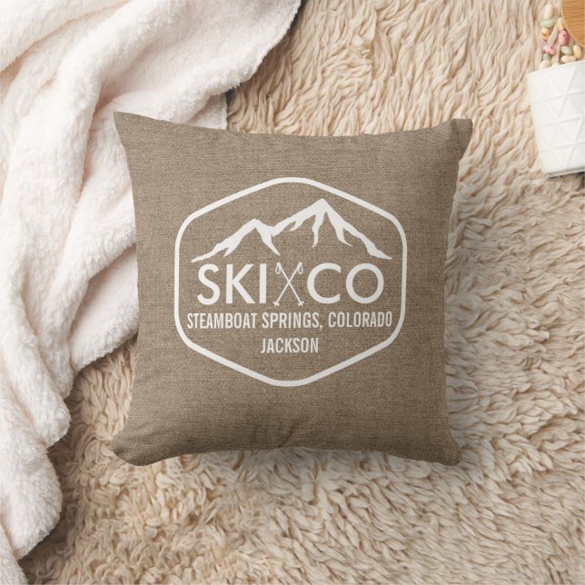 Coussin Russe Ski Mountain Steamboat Colorado Burlap (Couverture)