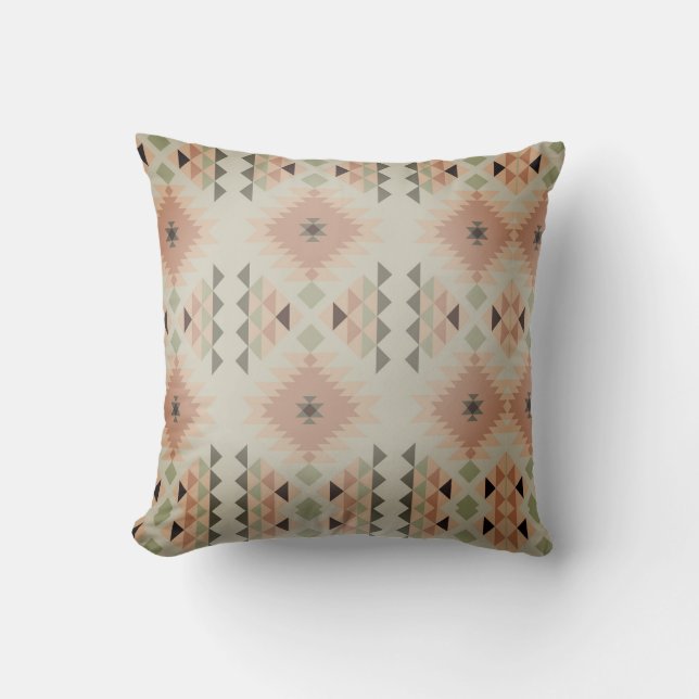 Coussin Rust Green Grey Southwest Tribal Motif (Recto)