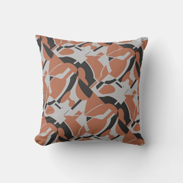 Coussin Rust Orange Gris Noir MCM Look Diagonal Art Imprim (Recto)