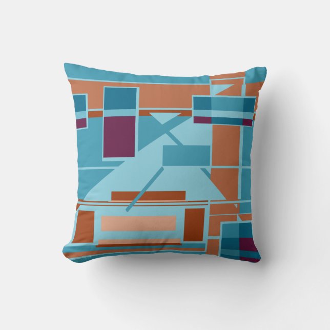 Coussin Rust Orange Turquoise Bleu Bourgogne Lignes (Recto)